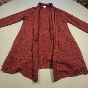 J Jill Pure Jill Open Front Cardigan Sweater Red Black Knit Wool Blend Women S